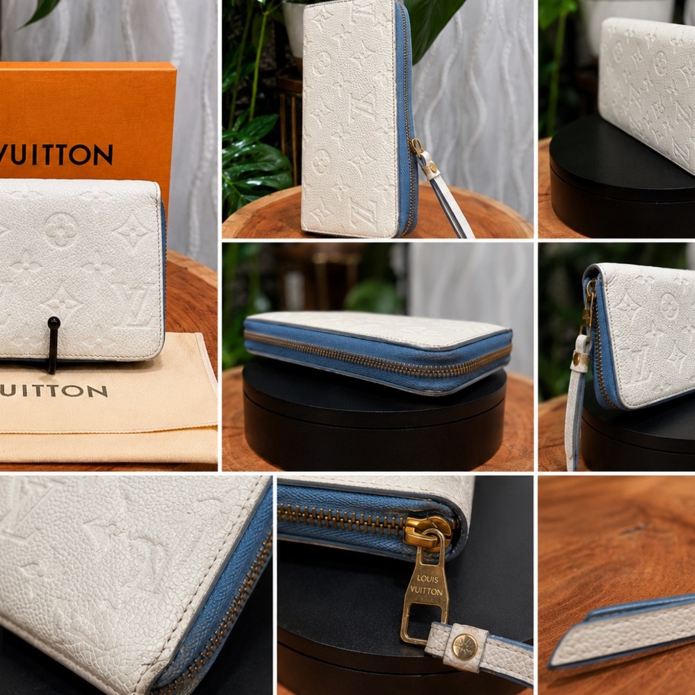 Louis Vuitton Monogram Empreinte Zippy Wallet White Blue Full Set COA - Picture 9 of 16
